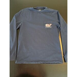 Vineyard Vines Womens XS Long Sleeve Pocket Tee Navy Blue Ski Goggle Whale Logo